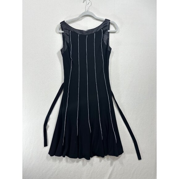 Sandra Darren Midi Black Striped Dress - Picture 1 of 9